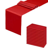 HMQIANG camino de mesa rojo satén con borde ondulado, ideal para cenas elegantes.
