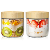 HomArtist pack de frascos de vidrio de 10 oz con tapas de bambú, para porciones diarias.