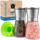 Home EC molinillos de sal y pimienta, conjunto de dos, acero inoxidable y vidrio, diseño elegante.