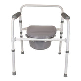 Homecraft commode frontal mostrando estructura de acero y reposabrazos para seguridad