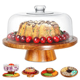 Homeries platillo para tarta de acacia de 12 pulgadas con tapa, ideal para exhibir pasteles.