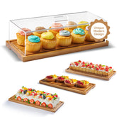 Expositor HOMESPHERE para tartas con tapa de acacia, ideal para servir pasteles.