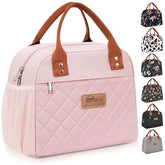 HOMESPON bolsa de almuerzo rosa vista frontal, ideal para trabajo o picnic.