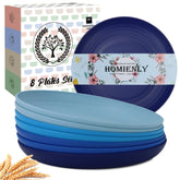 Plato de postre Homienly de 8 pulgadas en azul, ideal para meriendas sin roturas.