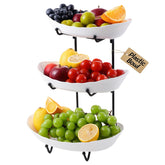 Bandeja HOMKULA de tres niveles en negro para fruta fresca y presentación elegante.