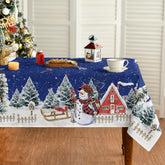 Horaldaily mantel navideño azul con nieve y árboles, ideal para fiestas y cenas.