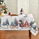 Mantel Horaldaily con nieve y muñecos para cenas festivas.