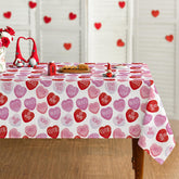 Mantel Horaldaily San Valentín corazones rosas con palabras, ideal para fiestas.