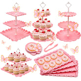 Horchen set postres rosa, torre de tres niveles para presentar pasteles con estilo.