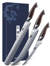 Set HOSHANHO de cuchillos para carne, tres piezas y longitudes variadas para diferentes cortes.