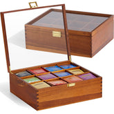 HouseJoy organizador de té en madera de acacia con tapa de vidrio para ver rápidamente las bolsitas.