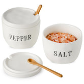 Howise conjunto sal y pimienta de cerámica con tapa y cuchara para la encimera