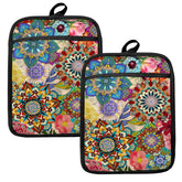 HUGANE guantes de horno con diseño floral bohemio, conjunto, protegen del calor.