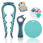 HUMANFUN abrelatas 4 en 1 con mango ergonómico facilita abrir tarros de diferentes tamaños.