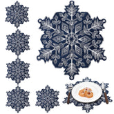 Manteles individuales HunnmingRe con copos de nieve bordados en azul para mesa festiva