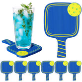 Hushee Dinkball posavasos de madera con asa azul protegen superficies del calor con estilo.