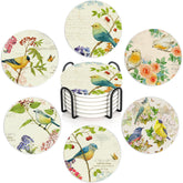 HUSITI posavasos vintage con aves y flores, absorben derrames para proteger la mesa.