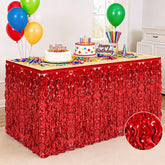 Huskein falda de mesa dos piezas rojo metalizado con brillo para decoración de fiesta