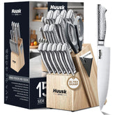 Huusk conjunto de cuchillos 15 piezas sobre bloque para corte preciso.