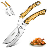 Huusk Tijeras de cocina doradas que cortan el pollo con precisión profesional.