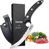 Cuchillo Huusk Vikingo con hoja forjada y filo afilado para despiece preciso.
