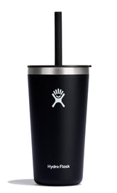 Hydro Flask All Around Tumbler con pajilla negro para bebidas frías.