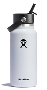 Hydro Flask boca ancha 32 oz blanca, ideal para beber sobre la marcha.