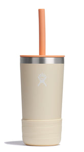 Hydro Flask Niños 12 oz con tapa y pajilla, crema de coco, ideal para escuela.