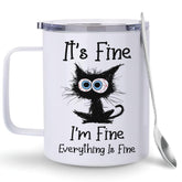 Hyturtle vaso térmico con gato divertido en frente, ideal para regalos y uso diario.
