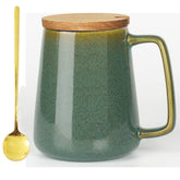 Taza HYTYSKAR cerámica 24 oz con cuchara y tapa de madera para uso diario