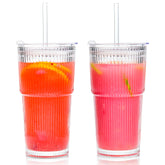Vaso de cristal Icesip de 20 onzas con tapa y pajilla, diseño acanalado.