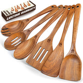 ICSTI cucharas de madera teca: juego de 6, duradero para sartenes