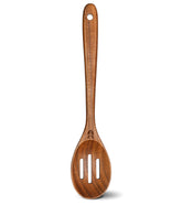 ICSTI Cucharón de madera con ranuras grande para escurrir líquidos con eficiencia.