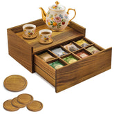 Idefair caja de té Acacia, vista frontal, diseño elegante y almacenamiento práctico.