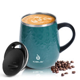 Ideus taza cafe aislada con asa y tapa en verde leopardo, ideal para café caliente.