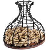 IEBIYO contenedor de corchos de vino en bronce negro con base de madera, elegante y práctico.