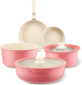 IKTU juego 19 piezas cerámicos rosa: antiadherente duradero para cocinar en casa.