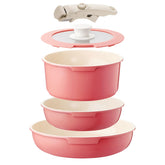 IKTU ollas y sarten cerámicas desmontables para ahorrar espacio en la cocina.