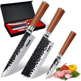 Huusk: Juego de Cuchillos Japoneses 3 Piezas (Gyuto, Nakiri y Cuchillo Pelador) – Acero de Alto Carbono