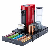 FlagShip Portacápsulas Vertuo: Organizador de cápsulas para barra de café, soporte para máquina, metal negro, capacidad 50 cápsulas