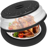 MAGJIUKE Tapa de Microondas 12 Pulgadas con Alfombrilla de Silicona – Tapa Antisalpicaduras Plegable y Base de Cocina