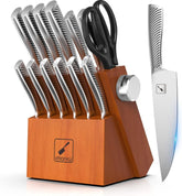 Conjunto imarku 14 piezas en bloque de madera para cocina versátil y organizada.