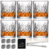 INFTYLE, vasos cristal estilo antiguo 10 onzas, conjunto de 6 para servir whisky con elegancia.