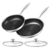 Innerwell sartén inoxidable de 10 pulgadas con tapa y mango frío para uso diario seguro.