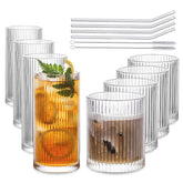 INSETLAN vaso alto 12 onzas rayado, ideal para cócteles refrescantes en casa.