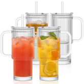 INSETLAN vaso de vidrio acanalado de 26 onzas con asa y tapa, diseño elegante para bebidas frías.
