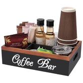 Intarsio organizador de café en pino para tazas y accesorios ordenados