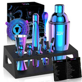 IOV Mixology kit de bar con soporte, organizado y listo para exhibir.
