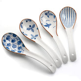 IQCWOOD cuchara de sopa cerámica azul y blanco, estilo asiático, ideal para caldos abundantes