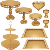 JALANCY conjunto de 9 bandejas para pasteles dorado con tres niveles para presentación elegante.